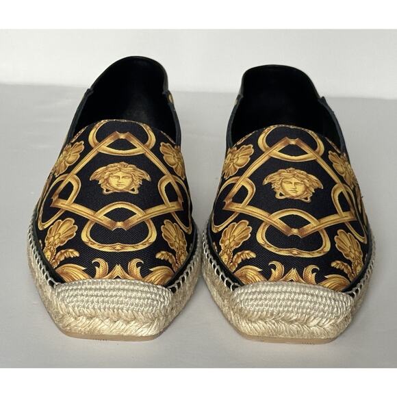 VERSACE Barocco Print Gold/Black Canvas Espadrilles 11.5 US 1014774 NIB $700 - Picture 9 of 16